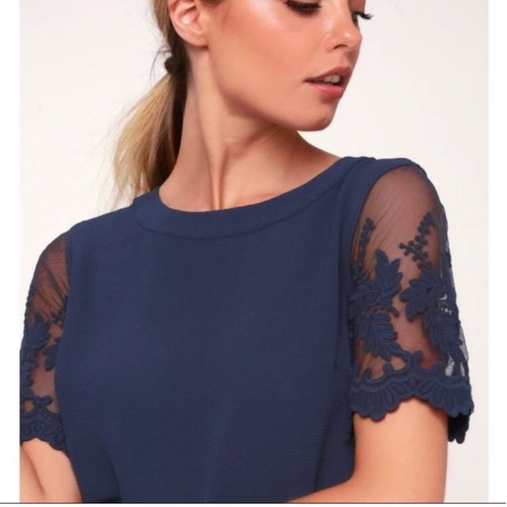 Lulus Lisa Marie Navy Lace Embroidered Top - Picture 3 of 4